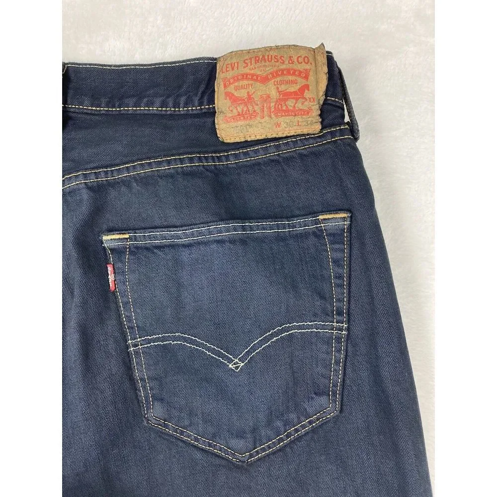 Levi's 501 Button Fly‎ Denim Jeans Mens Blue Dark Wash 36x34 (35x33 Measured)